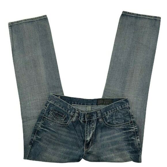 T.K. Axel Jeans Mens 32X34 Straight Leg Stonewash Whiskers Button Pockets Denim - Picture 6 of 10